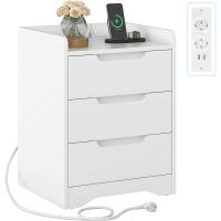 Mesitas de Noche con luces LED y Estación de Carga (2 Tomas AC, 2 Puertos USB) Mesita de Noche Blanca Mesas Auxiliares con 1 compartimento abierto y 2 cajones para Dormitorio Salón - details 47