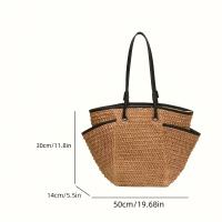 Bolso de mano de paja elegante para mujer: bolso de hombro convertible grande con cierre de cremallera y estilo minimalista beige y negro para la playa, camping, desplazamientos y viajes - details 1