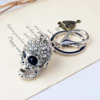 Llavero De Moda Con Inserción De Zirconio Cabeza De Calavera Plata Para Llaveros Joyería Bolso Coche Regalo Unisex - details 4