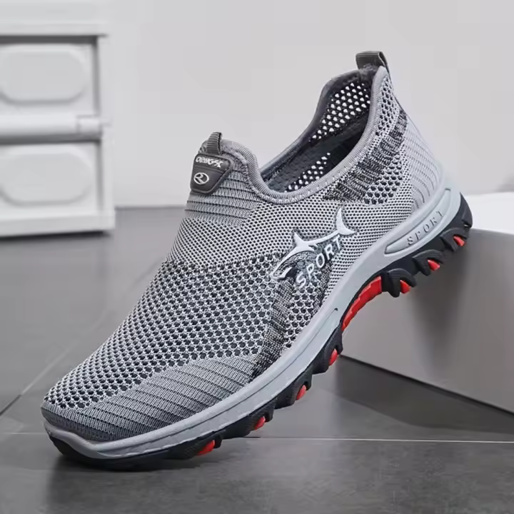 Zapatillas de deporte de malla transpirable para hombre, zapatos deportivos sin cordones, parte superior de tela de color sólido, suela de goma, punta redonda, parte superior baja, estilo deportivo informal para primavera/verano - 1