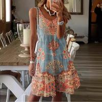 Vestido estampado con cuello en V para mujer, ropa informal sin mangas, moda de verano - details 1
