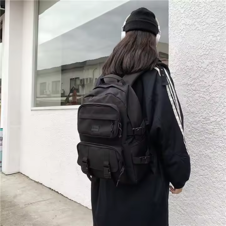 Estudiante, mochila, personalidad, retro, negro, ropa de trabajo, tendencia, mujer versátil, Corea, mochila - 1