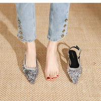 Zapatos de tacón bajo puntiagudos con lentejuelas plateadas - details 15