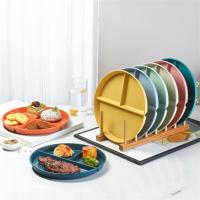 Divided Dish In 3 Diet Reusable Round Dinner Plate Kitchen Dinnerware Portion Plates for Adults 3 Compartments Microwave Safe - details 2