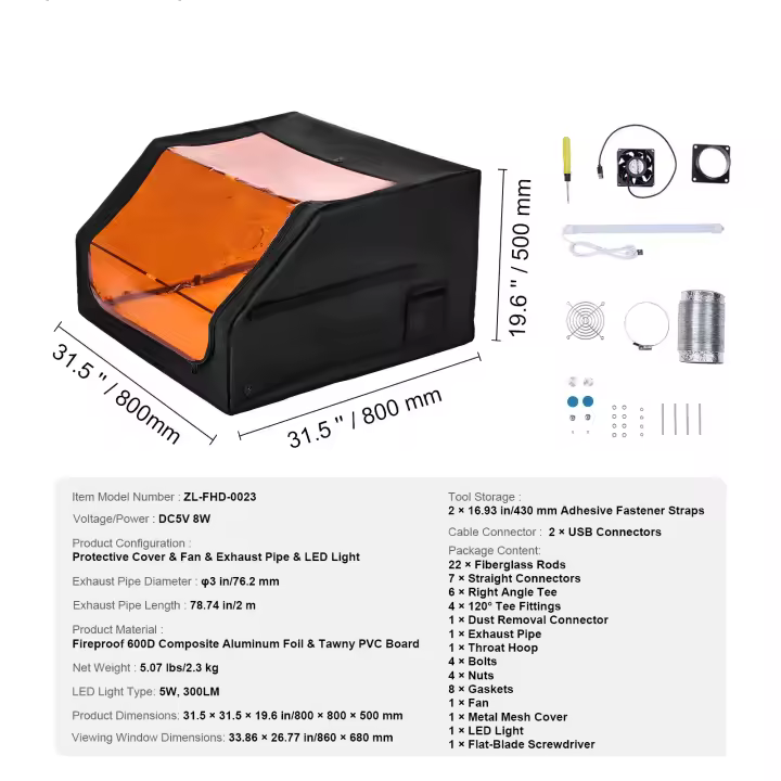 SucceBuy Caja para grabadora láser 31,5 x 31,5 x 19,6" Cubierta protectora ignífuga con extractor, retardante de llama, aislamiento de humo y ruido, protección para los ojos, se adapta a la mayoría de los grabadores láser - 1