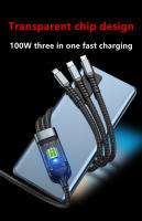 Cable de carga rápida 3 en 1 de 100W, Chip Visual inteligente, línea de carga trenzada de nailon, diseño transparente para iPhone y Android - details 1