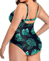Traje de baño de una pieza de talla grande para mujer Traje de baño con volantes y pliegues delanteros - details 5