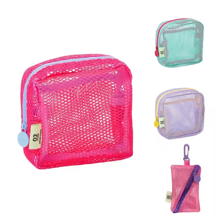 Bolsas ligeras de malla con cremallera, bolsillos portátiles de viaje para artículos de tocador, gancho giratorio, Mini bolsa de maquillaje de gran capacidad para niñas - 1