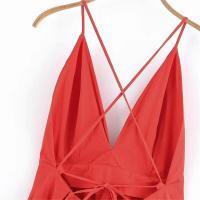 Vestido largo de verano con cuello en V y espalda descubierta, moda femenina, Color sólido con cinturón suelto - details 5