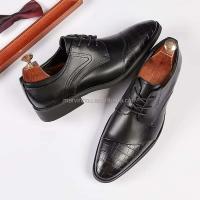 Zapatos de hombre hechos a mano con logo Dropshipping y zapatos de diseñador formales informales sólidos de goma de cuero Oxford para hombres - details 6