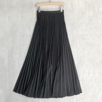 Falda Plisada Elegante Para Mujer Cintura Alta Larga Midi Color Negro Alta Calidad Saia Elegante Para Damas De Negocios Y Fiestas - details 7
