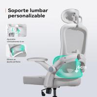 Silla de Oficina ergonómica de Malla, Silla de Oficina con Respaldo Alto con reposabrazos 3D, Soporte Lumbar hacia Arriba y hacia Abajo, Silla de Trabajo - Marco Blanco Malla Gris Claro - details 5