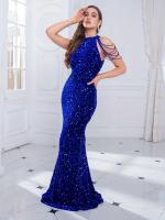 Vestido de noche sin hombros con cuentas y lentejuelas, vestido de fiesta con cuello redondo, cansado, largo hasta el suelo - details 9