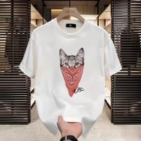 Camiseta Gráfica de Algodón 100% Cuello Redondo, Manga Corta, Ajuste Regular, Diseño de Gato Negro, Esencial de Verano para Atuendo Casual - details 1