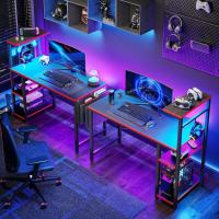 Ordenador con estanterías, pequeño Escritorio esquinero con iluminación LED y enchufes, 113 cm - details 20