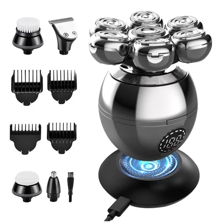 Afeitadora eléctrica de 7 cabezales con carga inalámbrica, perfecta para necesidades de cabello, barba y Raspador - 1