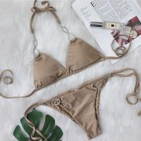Traje de baño dividido de la correa del color sólido de las mujeres del diamante artificial de los nuevos accesorios del metal atractivo del bikini del día de fiesta - details 33