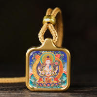 Llevando un pequeño Tangka, Bodhisattva Samantabhadra, Dragón Zhakiram, Gran Colgante del Cielo Negro, Dios Amarillo de la Riqueza, Tara Verde - details 5