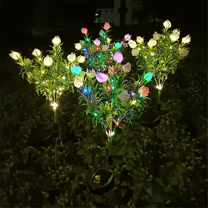 Paquete de luces solares de flores para jardín, 42 LED, decoración exterior, impermeable, 74cm, ideal para vacaciones, 2-4 unidades - 1