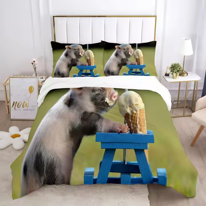 Juego de Funda de Edredón de Cerdo de Microfibra Tamaño Cama de Granja - 1