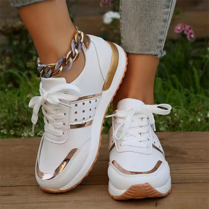 Zapatillas deportivas vulcanizadas con plataforma para Mujer, Zapatos informales de cuero con retales, para correr al Aire Libre - 1