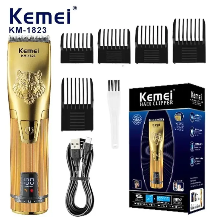 Kemei-cortadora de pelo eléctrica profesional para hombre, máquina de corte de pelo inalámbrica, recargable con pantalla LCD, Kit de aseo - 1