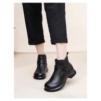 Botas de cuero para mujer Botas de invierno de moda para mujer Zapatos de tacón bajo cálidos y antideslizantes para mujer - details 13