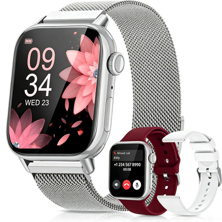 Reloj Inteligente Dorado Aitafy para Mujer 2.05" con Alexa, Llamadas y 3 Correas