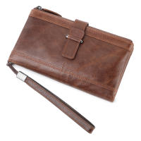 Retro cuero de vaca RFID cepillo antirrobo billetera masculina bolsa de cremallera masculina larga - details 5