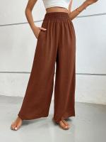 Pantalones de pierna ancha de tiro medio lisos a la moda para mujer, pantalones sueltos de verano para mujer, nuevos en pantalones cómodos - details 24