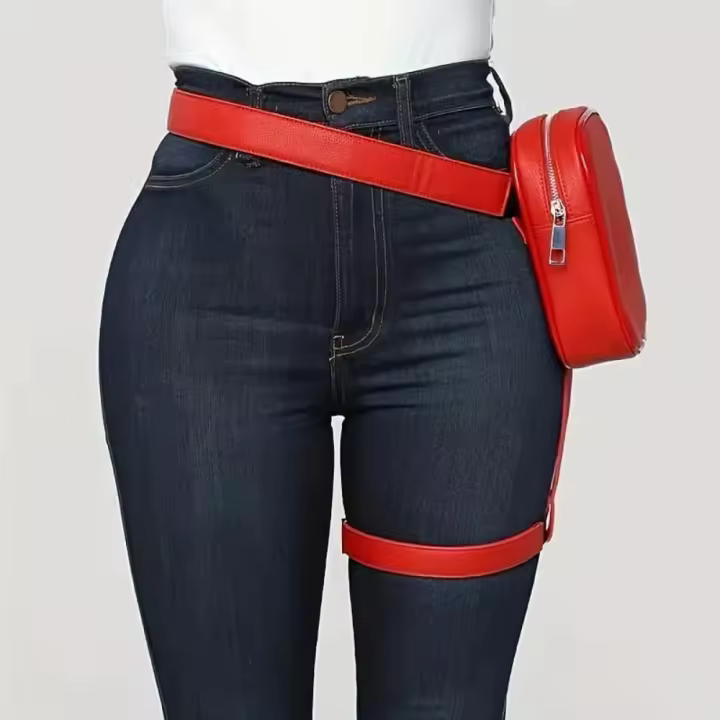Riñonera de cuero con cinturón para pierna y cintura para mujer, color negro, elegante y moderna, para senderismo al aire libre y moto - 1