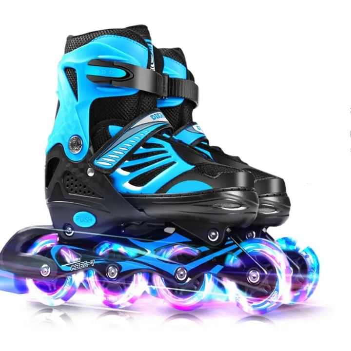 Patines en Línea Luminosos Ajustables Azul Rosa - 1