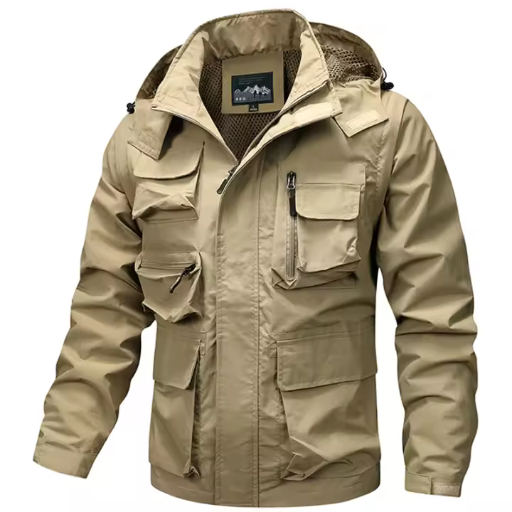 Chaqueta de Nylon para Hombres CHAIFENKO Abrigo Ligero con Múltiples Bolsillos - 1