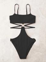 Bañador Sexy de una pieza para mujer, traje de baño de Color sólido, Bikini a rayas, novedad de 2024 - details 2