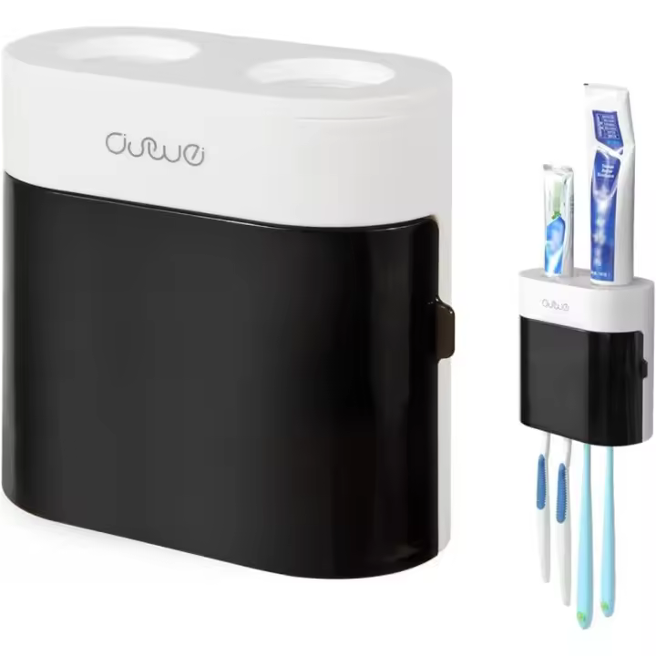 Dispensador Automático de Pasta de Dientes Negro en Pared,Doble Automático Conjunto de Portacepillos Montaje con Cubierta a Prueba de Polvo - 1