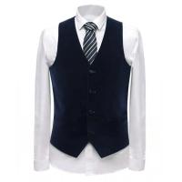 Chaleco de terciopelo para hombre con cuello en V, chalecos de traje formales, chalecos de traje de un solo pecho de moda para hombre, chaqueta sin mangas con bolsillos - details 3