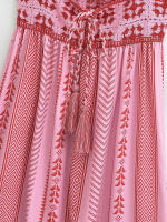 TRAFZA-vestidos de verano para mujer, vestido largo rosa sin mangas con cuello cuadrado, Espalda descubierta, bordado, decoración Vintage - details 3