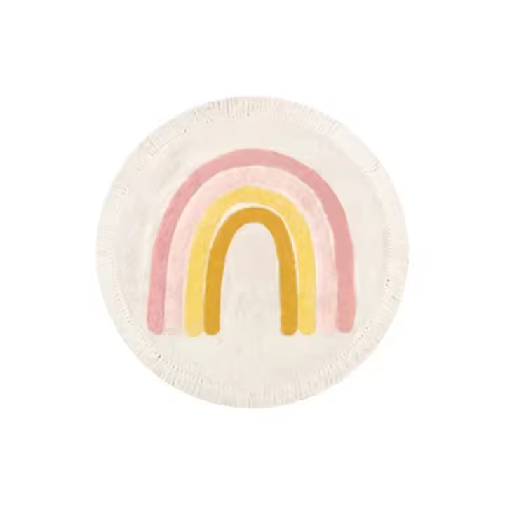 Alfombra de Felpa con Borlas Lavable en Máquina Diseño Redondo con Dibujos Animados Arcoíris para Habitación de Niños Decoración Creativa sin Arrugas - 1