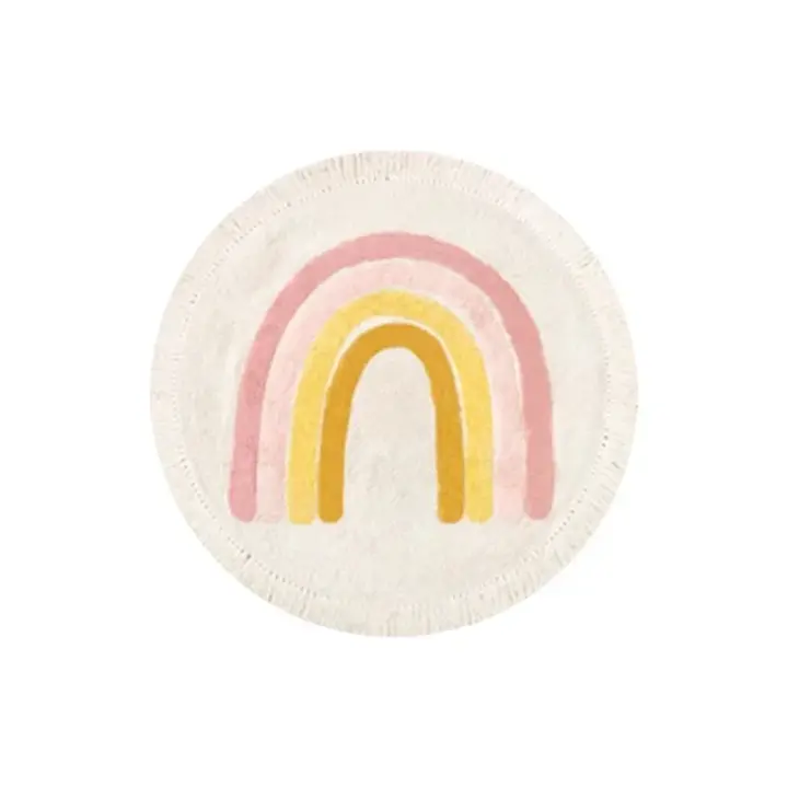 Alfombra de Felpa con Borlas Lavable en Máquina Diseño Redondo con Dibujos Animados Arcoíris para Habitación de Niños Decoración Creativa sin Arrugas - 1
