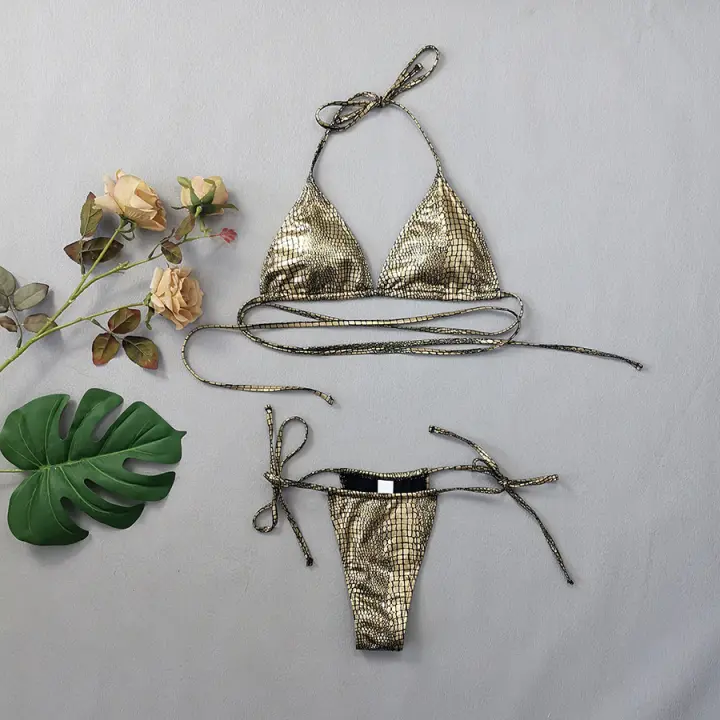 Material ligero del lino de la correa atractiva determinada del bikini de la serpiente del oro 2024 - 1