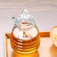 Olla de miel de vidrio para cocina, tarro de miel transparente con forma de panal con cucharón y tapa, botella de miel para boda, fiesta, oficina, cocina y hogar - details 2