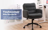 Silla Escritorio, Silla Oficina de Cachemira, Cómoda Silla Tocador con Altura Ajustable, Sillas Ordenador para Hogar y Dormitorio, Crema, Gris Oscuro - details 5