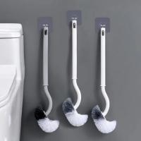 Cepillo de Inodoro Curvo Tipo S Montado en la Pared Cabeza Doblada Cepillo para Huecos de Esquina - details 0