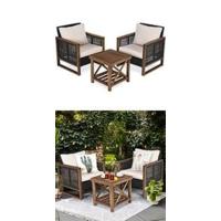 Conjunto de Muebles de Jardín 3 Piezas, 2 Sillones de Polirratán y 1 Mesa con Tablero de Cristal, Juego de Bistro con Cojines, Mesa y Silla para Terraza, Jardín, Patio - details 6