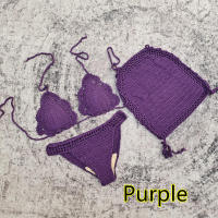 Conjunto de 3 piezas de bikini de ganchillo hecho a mano, minifalda de playa, traje de baño - details 16
