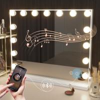 Espejo de maquillaje con luz y Bluetooth, espejo de tocador con 15 lámparas LED regulables, puerto de carga USB, espejo de maquillaje estilo Hollywood, espejo grande de maquillaje. - details 0