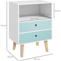 Cómoda de Madera Cajonera con 2 Cajones con Estante Abierto para Dormitorio Salón 45x30x65 cm Blanco - details 2
