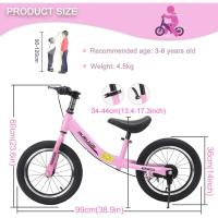Bicicleta Sin Pedales con Freno de 2-6 años, Bici Equilibrio de 14 Pulgadas con Caballete y Timbre, Altura de Sillín Regulable, hasta 40kg, Juguetes para Niña y Niños - details 18
