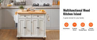 SucceBuy Carro de isla de cocina de 35.4" de ancho, tablero de madera maciza, mesa de almacenamiento móvil con gabinete, especiero, toallero, cajón, isla rodante portátil con ruedas, blanco - details 5