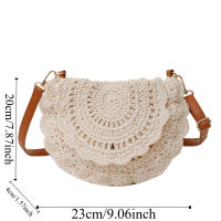 Bolso tejido con hilo de algodón con borde de flores, bolso cruzado de paja Retro ahuecado, bolso tejido de estilo étnico con perlas transpirables para uso diario - details 0